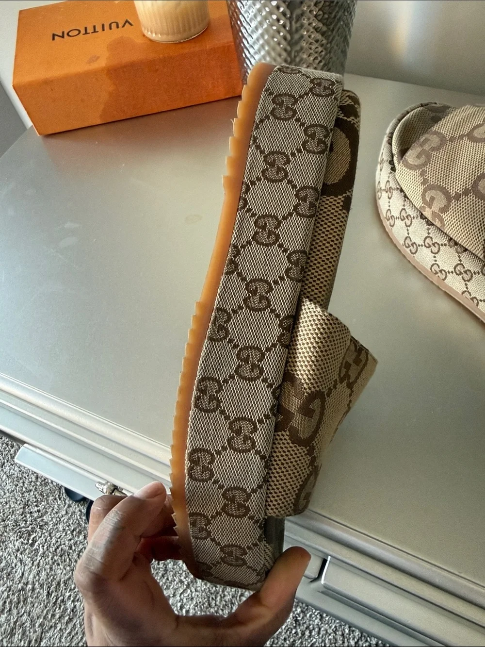 Gucci Brown and Beige GG Canvas Platform Slides